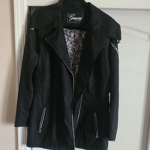 Guess Black Women's Trench Coat with Patterned Lining